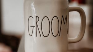Preview wallpaper mug, inscription, groom, word
