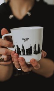 Preview wallpaper mug, inscription, hand, fingers