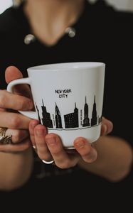 Preview wallpaper mug, inscription, hand, fingers