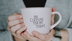 Preview wallpaper mug, inscription, hands, coffee