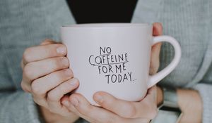 Preview wallpaper mug, inscription, hands, coffee