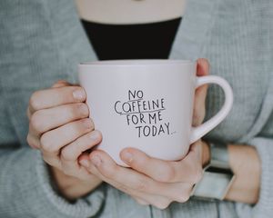 Preview wallpaper mug, inscription, hands, coffee