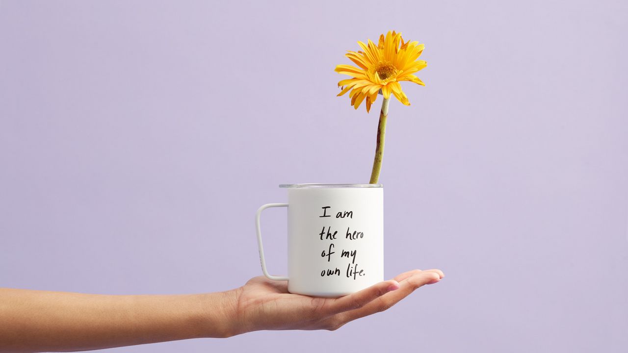 Wallpaper mug, inscription, self-affirmation, motivation, flower, hand