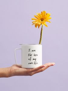 Preview wallpaper mug, inscription, self-affirmation, motivation, flower, hand