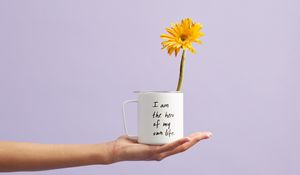 Preview wallpaper mug, inscription, self-affirmation, motivation, flower, hand