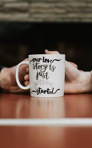 Preview wallpaper mug, inscription, text, hands, love