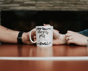 Preview wallpaper mug, inscription, text, hands, love