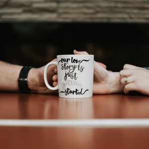 Preview wallpaper mug, inscription, text, hands, love