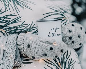 Preview wallpaper mug, inscription, white, mittens, garland