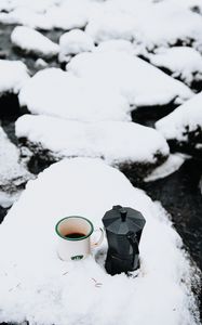 Preview wallpaper mug, kettle, tea, snow, winter