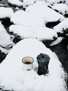 Preview wallpaper mug, kettle, tea, snow, winter