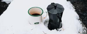 Preview wallpaper mug, kettle, tea, snow, winter