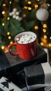 Preview wallpaper mug, marshmallow, boxes, gifts, holiday