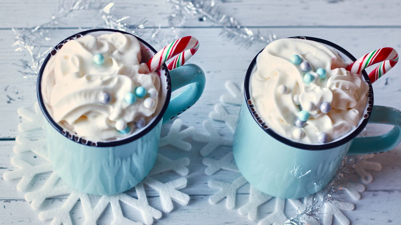 Wallpaper mug, marshmallow, caramel stick, snowflake, christmas, new year