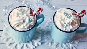 Preview wallpaper mug, marshmallow, caramel stick, snowflake, christmas, new year