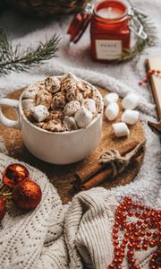 Preview wallpaper mug, marshmallow, decoration, branches, holiday