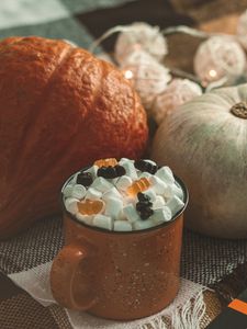 Preview wallpaper mug, marshmallow, marmalade, pumpkin, autumn
