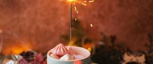 Preview wallpaper mug, marshmallow, sparklers, sparks, celebration