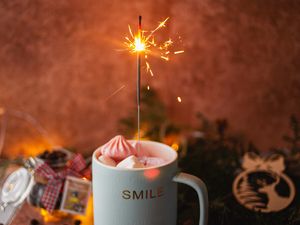 Preview wallpaper mug, marshmallow, sparklers, sparks, celebration