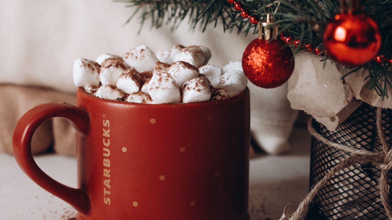 Wallpaper mug, marshmallow, tree, christmas, new year
