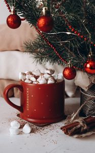 Preview wallpaper mug, marshmallow, tree, christmas, new year