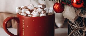 Preview wallpaper mug, marshmallow, tree, christmas, new year