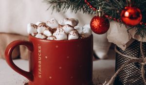 Preview wallpaper mug, marshmallow, tree, christmas, new year