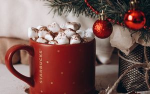 Preview wallpaper mug, marshmallow, tree, christmas, new year