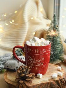 Preview wallpaper mug, marshmallows, new year, christmas, mood