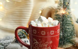 Preview wallpaper mug, marshmallows, new year, christmas, mood