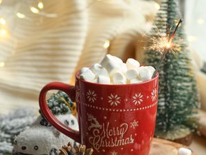 Preview wallpaper mug, marshmallows, new year, christmas, mood