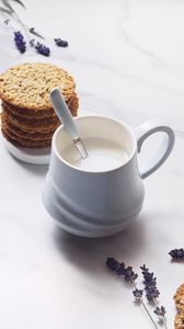 Preview wallpaper mug, milk, drink, cookies, dessert