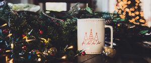 Preview wallpaper mug, tree, garland, decoration, new year, christmas