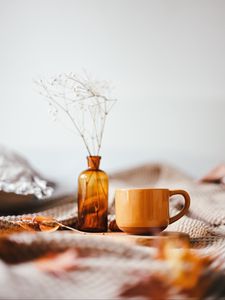 Preview wallpaper mug, vase, branch, bouquet, brown