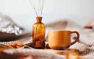 Preview wallpaper mug, vase, branch, bouquet, brown