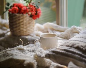 Preview wallpaper mug, window, garland, flower