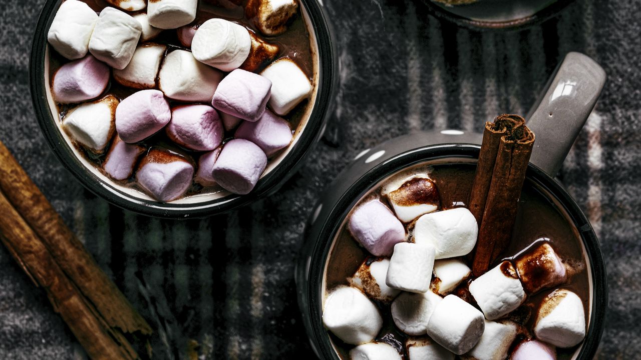 Wallpaper mugs, hot chocolate, marshmallow, cinnamon, drink