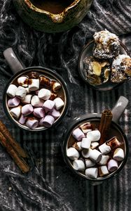 Preview wallpaper mugs, hot chocolate, marshmallow, cinnamon, drink