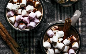 Preview wallpaper mugs, hot chocolate, marshmallow, cinnamon, drink
