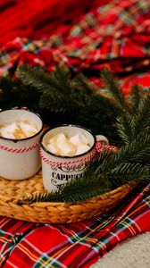 Preview wallpaper mugs, marshmallows, spruce, branches, holiday