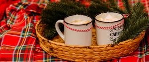 Preview wallpaper mugs, pine, branches, plaid, new year, christmas