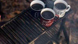 Preview wallpaper mugs, tea, camping, bonfire, travel