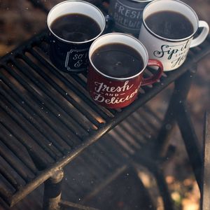 Preview wallpaper mugs, tea, camping, bonfire, travel