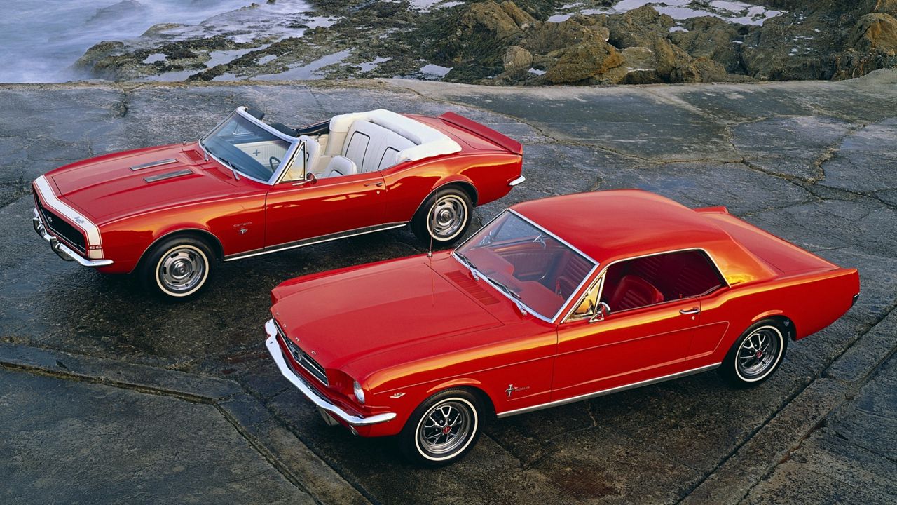Wallpaper muscle cars, 1964, ford mustang, hardtop coupe, 1967, chevrolet camaro ss, convertible