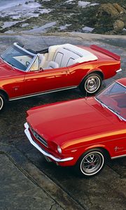 Preview wallpaper muscle cars, 1964, ford mustang, hardtop coupe, 1967, chevrolet camaro ss, convertible