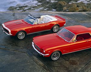 Preview wallpaper muscle cars, 1964, ford mustang, hardtop coupe, 1967, chevrolet camaro ss, convertible