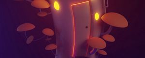 Preview wallpaper mushroom, house, glow, art, 3d