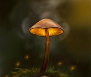 Preview wallpaper mushroom, particles, grass, art