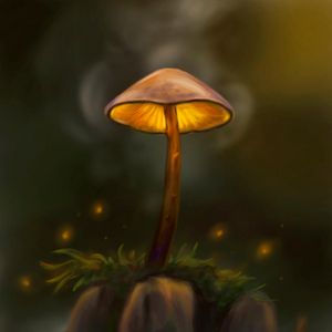 Preview wallpaper mushroom, particles, grass, art
