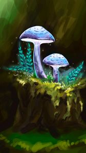 Preview wallpaper mushrooms, branches, particles, art